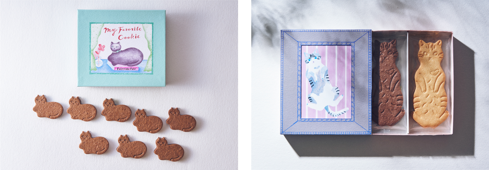 “神様のいたずら”がテーマの世界に一つだけのネコクッキー「Miracle Cat Cookie Tin」新発売！輝く個性一つ一つ、多様性社会に寄り添う手づくりネコクッキー缶。のサブ画像10_（左）第１弾「My favorite chocolate Mint cookie」（右）「LetterBOX cat cookie」