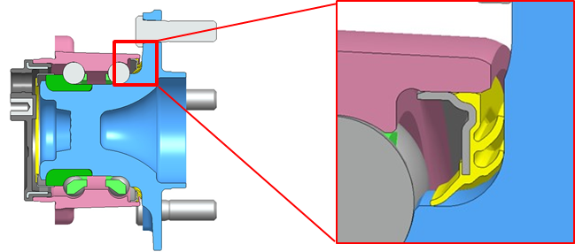 【ジェイテクト】低トルク・耐寒冷ロバスト向上ハブユニットの開発のサブ画像1_＜図1. シール用ゴム（開発品）搭載箇所＞