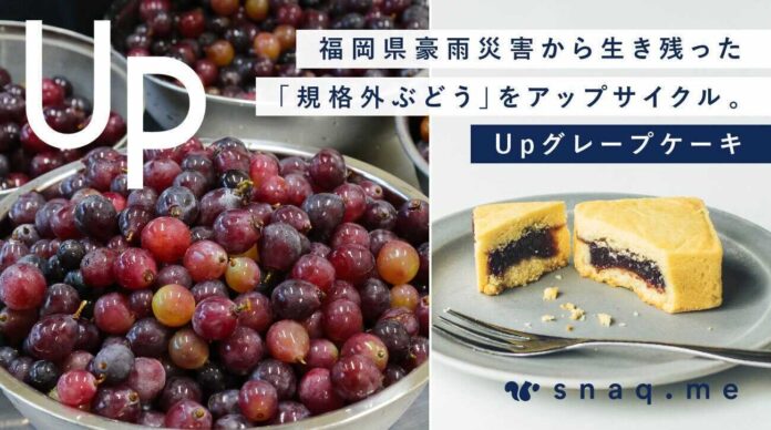 おやつのサブスク：スナックミー | 2021年8月の福岡県豪雨災害から生き残った「規格外ぶどう」をアップサイクル。TwitterでのSOSをきっかけに、1ヶ月で『Upグレープケーキ』を商品化のメイン画像