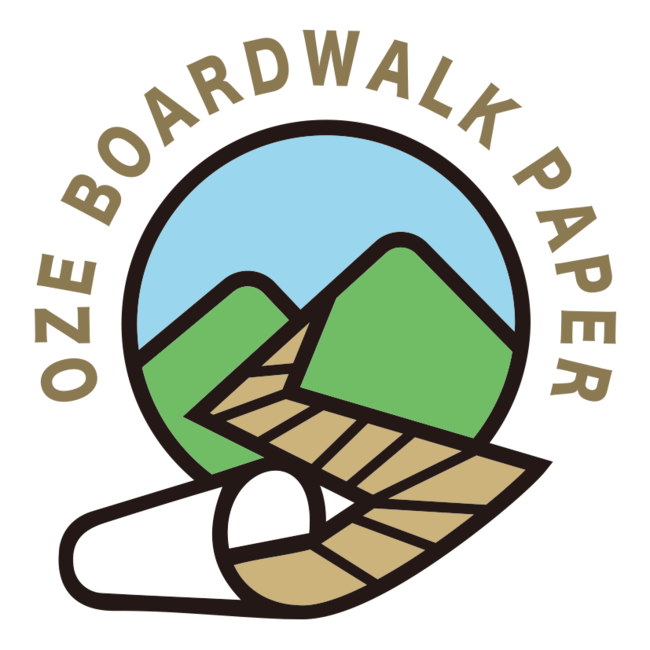 尾瀬国立公園の木道を再利用した循環型印刷商品を2021年10月1日より販売開始のサブ画像2_OZE BOARDWALK project：ロゴマーク。木道が紙へと生まれ変わる姿をイメージ