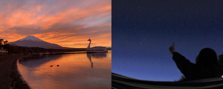 湖上から望むふたご座流星群と夕暮れの富士。山中湖サンセットクルーズ＆星空テラス、12/13（月）・14（火）開催のメイン画像