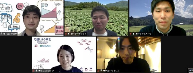 社会課題に取り組む5名の受賞者を発表！TOMODACHI ファミリーマート SDGs リーダーシッププログラム in 東北～東北から全国へ、そして世界へ～のサブ画像4_左上から時計回りに富樫司さん、石牧紘汰さん、松田泰知さん、長友海夢さん、山越香恋さん