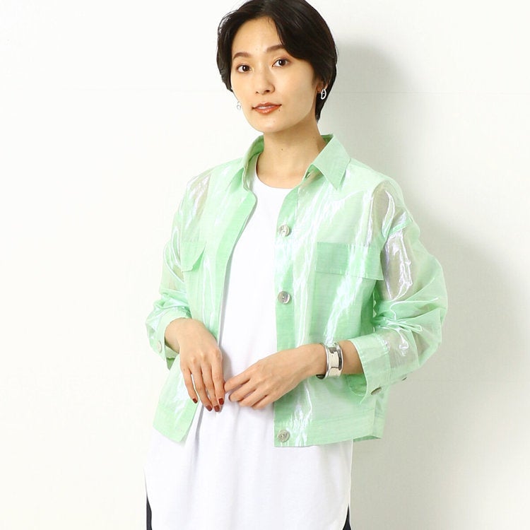 ジャパンメイドの他にない新しい麻！光のような輝きと透明感のあるシャツブルゾンのサブ画像4_カラー：グリーン