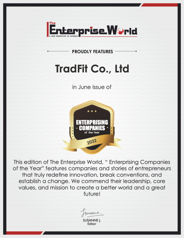 TradFitは著名USメディアのThe Enterprise Worldより、Enterprising Companies of the Yearへ選出・認定証受賞のメイン画像
