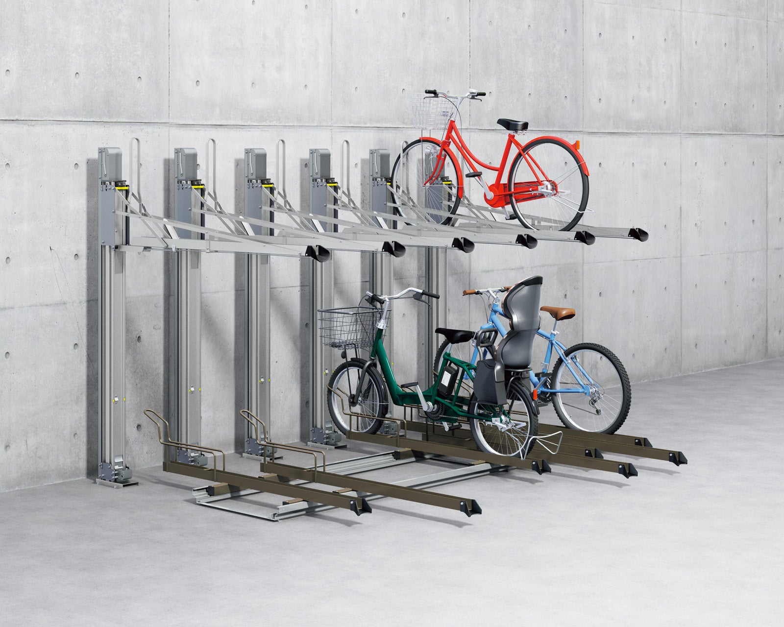 錆びに強く耐久性の高い「アルミ製 平置式自転車ラック」2タイプ新発売のサブ画像5_垂直昇降式2段ラックとスライド式ラック