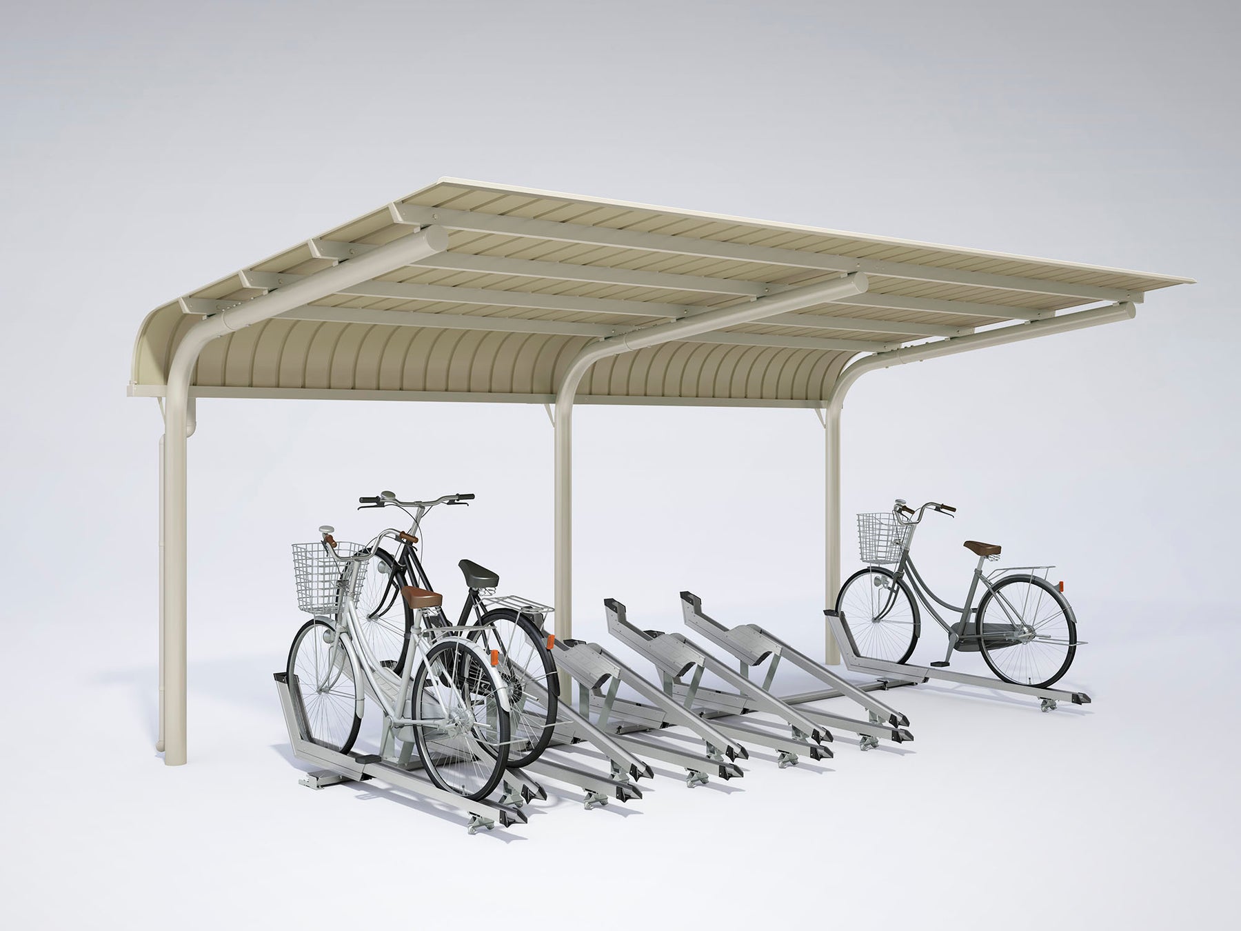錆びに強く耐久性の高い「アルミ製 平置式自転車ラック」2タイプ新発売のサブ画像6_駐輪場屋根とスライド式ラックの組み合わせ