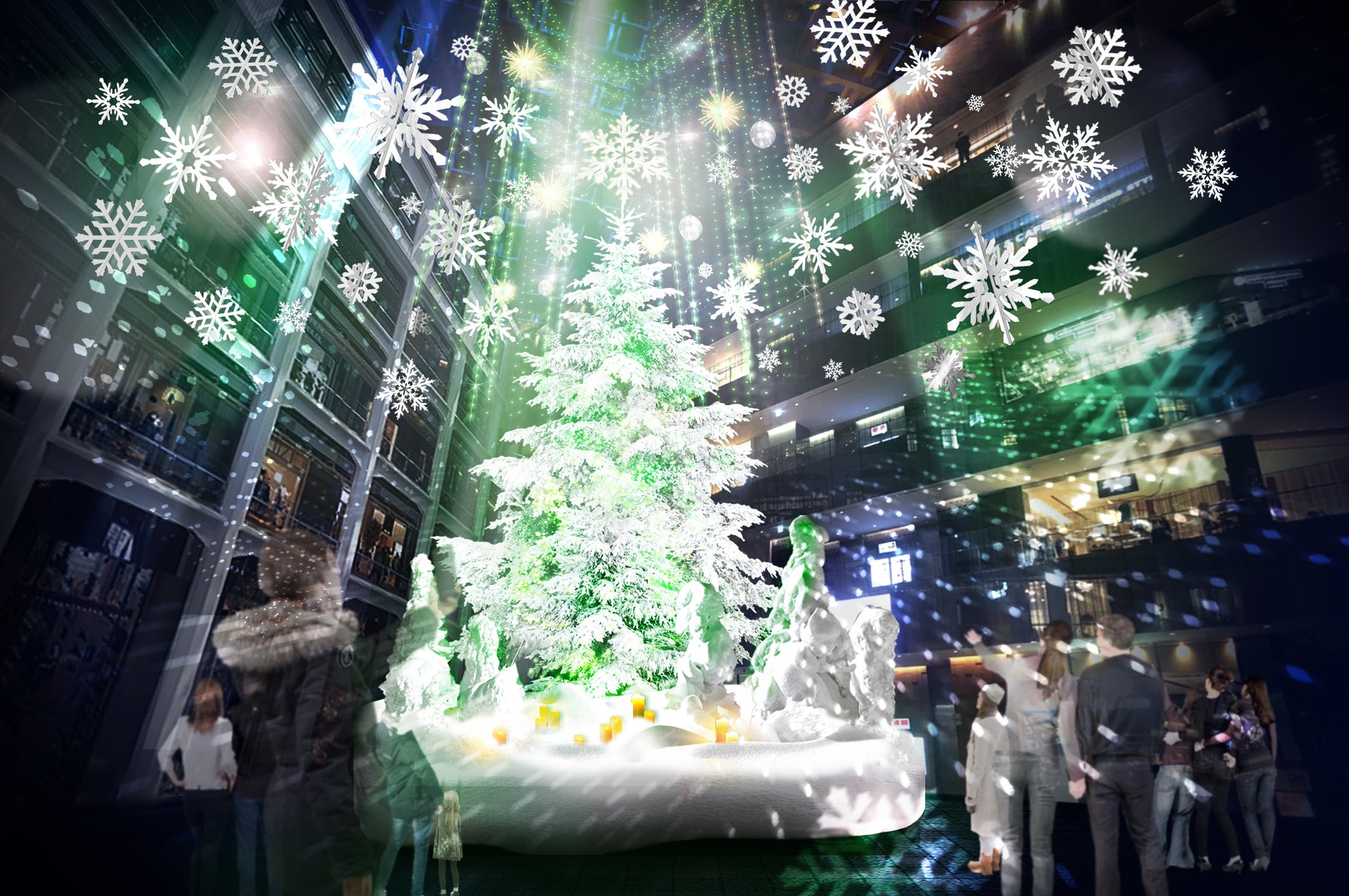 もみの木の間伐材を使用した全長12mのクリスマスツリーが出現　アトリウム空間に、「白い森」が広がる圧巻の景色　ＫＩＴＴＥのクリスマスイベント「ＷＨＩＴＥ　ＫＩＴＴＥ」開催のサブ画像4