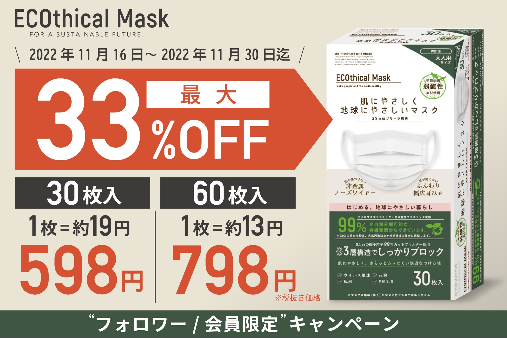 【着けるだけでエコ活動】環境問題に配慮したマスクで“カーボンニュートラル”“脱プラ”の実現へ。サスティナブルなマスクをキャンペーン価格にて販売開始。のサブ画像1