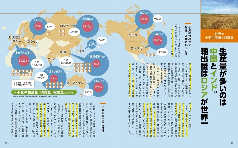 食料自給率38％の日本はこの穀物争奪戦を生き残れるのか！？ 『地図でスッと頭に入る世界の三大穀物』を12／9発売のサブ画像2_＜代表誌面＞