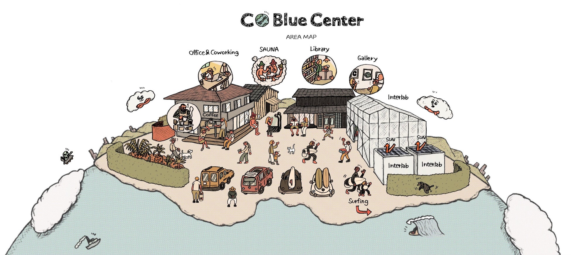 海洋プラを地域通貨にアップサイクル！伊勢志摩・国府の浜で始まるビーチクリーン✖️地域経済循環プロジェクトのサブ画像2_複数のオフィス・コワーキングスペース・コーヒースタンド・サウナ・図書室などが複合する「安らぎながら働く場所」