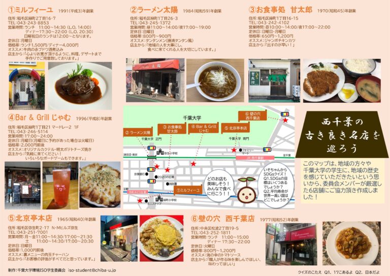 地元の飲食店を応援！千葉大生が西千葉周辺の創業25年以上の古き良き名店を取材したマップを作成のメイン画像