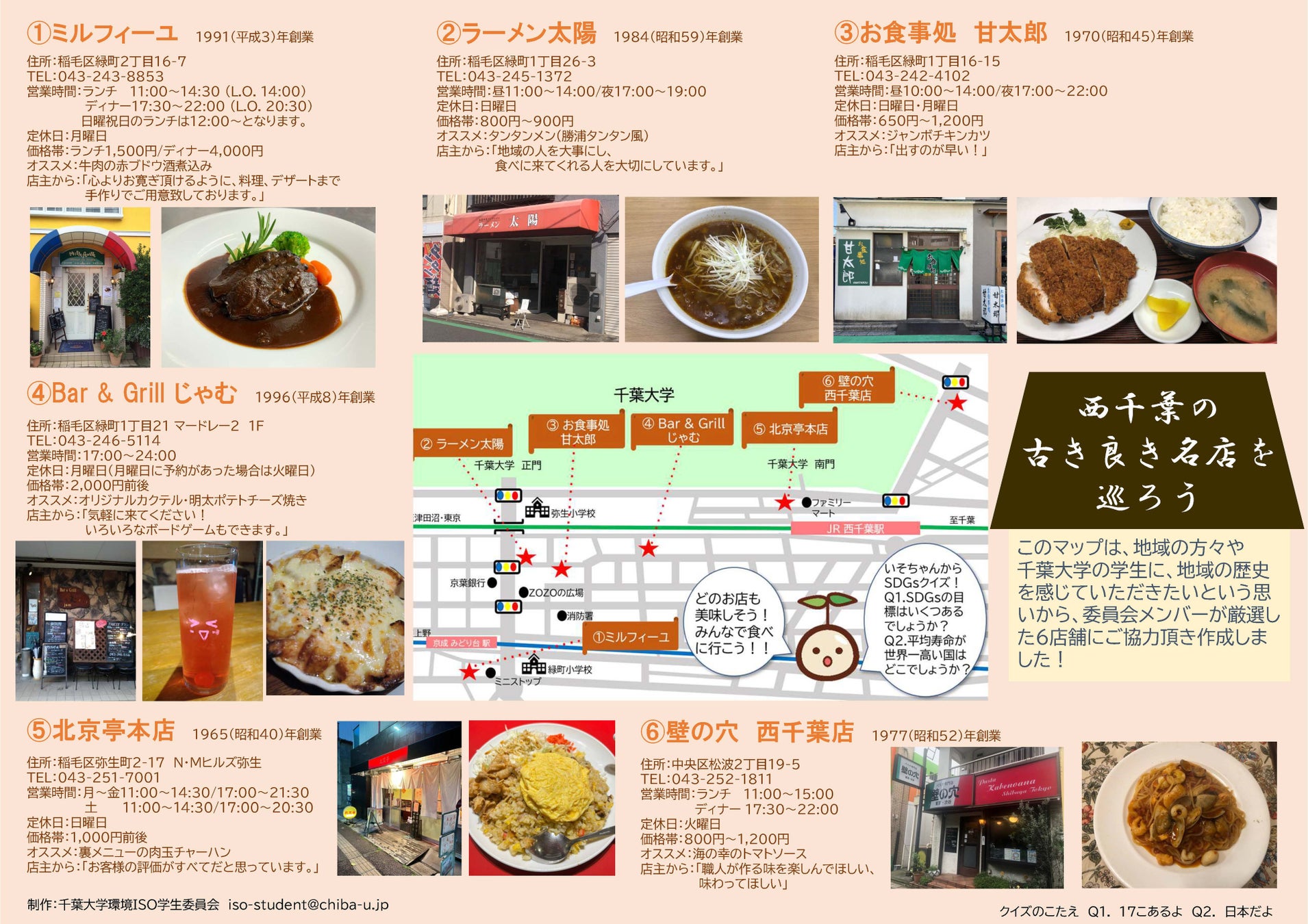 地元の飲食店を応援！千葉大生が西千葉周辺の創業25年以上の古き良き名店を取材したマップを作成のサブ画像1