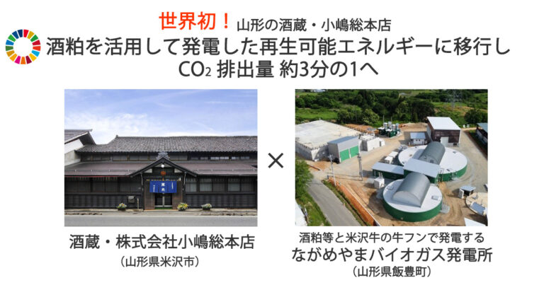 世界初！山形県の酒蔵・小嶋総本店 酒粕を活用した単一発電所の再生可能エネルギーに移行しCO2排出量約3分の1へのメイン画像