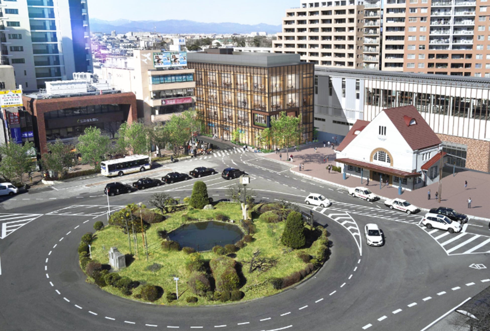 JR東日本グループ初の木造商業ビル（仮称）nonowa国立SOUTH　着工のお知らせのサブ画像5_外観イメージ　国立駅南口駅前広場全景　※現時点のイメージの為、今後の検討により変更となる可能性があります。