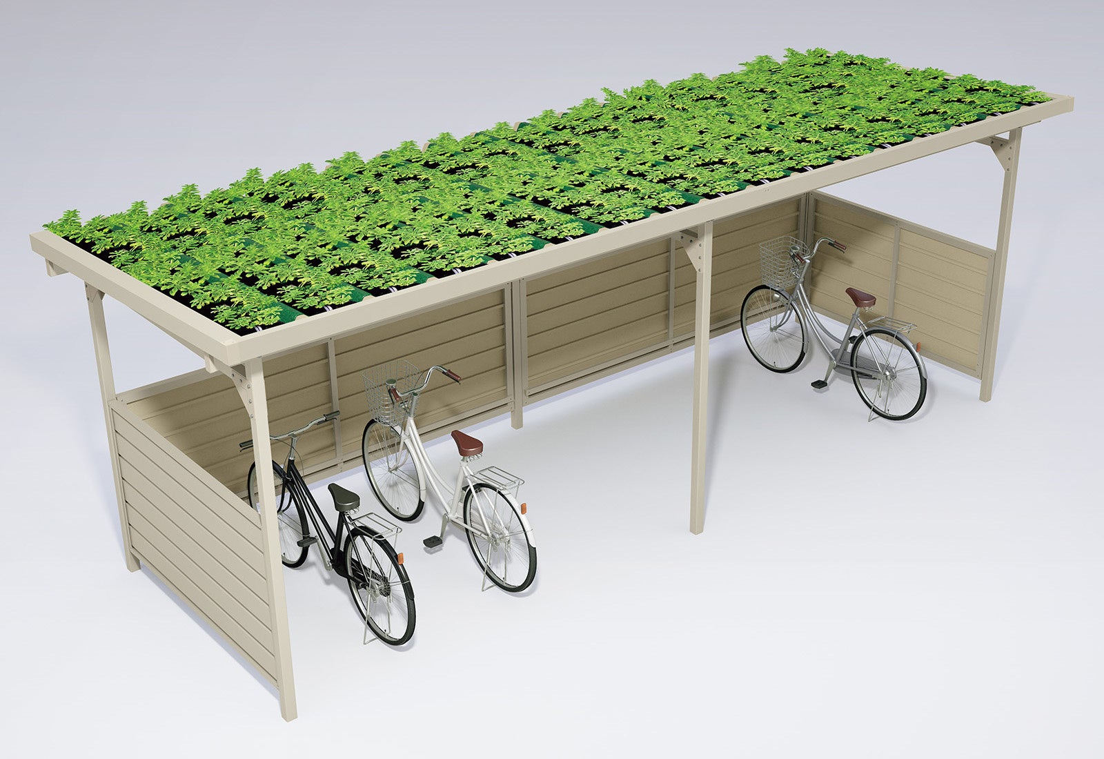 脱炭素社会へ貢献する、環境にやさしい「駐輪場屋根上 緑化仕様」新発売のサブ画像1_駐輪場屋根上 緑化仕様（設置イメージ）