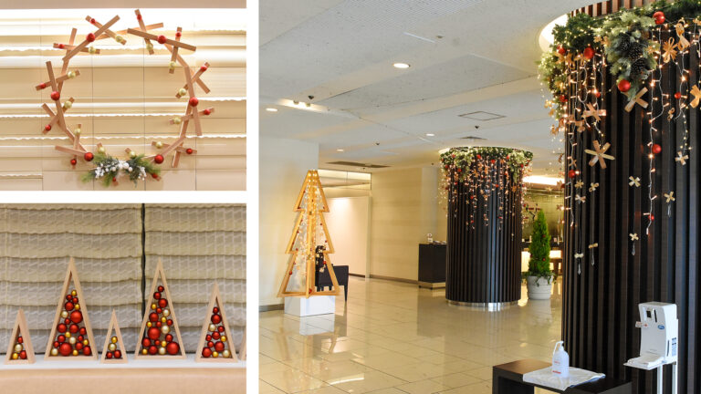 廃棄される秋田杉の端材を活用したクリスマス装飾がホテルロビーに登場のメイン画像